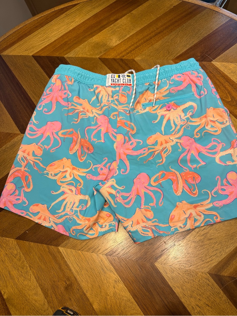chubbies Teal Swim Trunks with Pink & Coral Octopus Print flaws - Picture 2 of 10